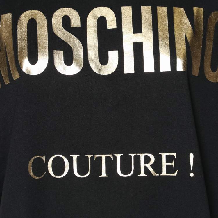 Pre Owned Moschino Couture Black Metallic Logo Printed Cotton Oversized T-shirt M