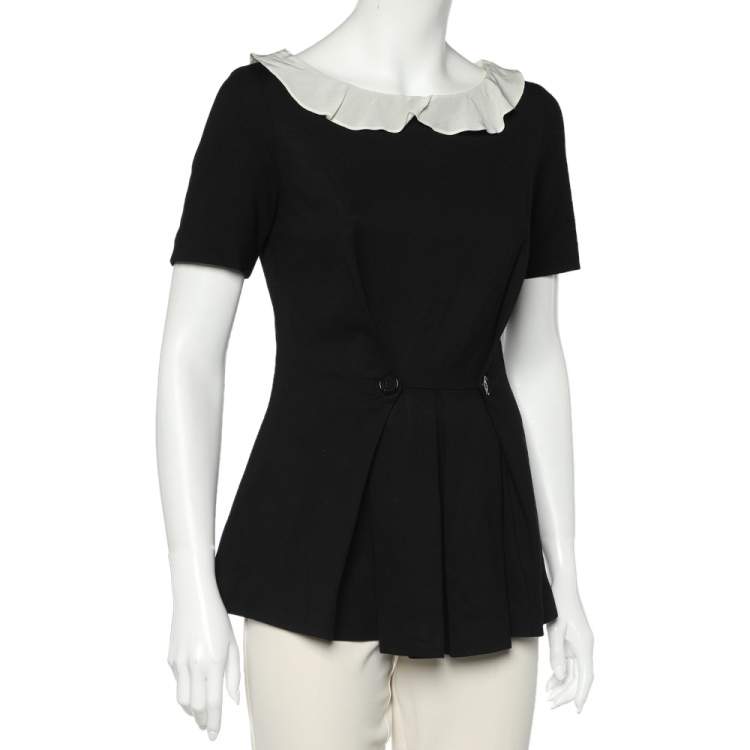 Pre Owned Moschino Black Modal Knit Contrast Neck Detail Top M