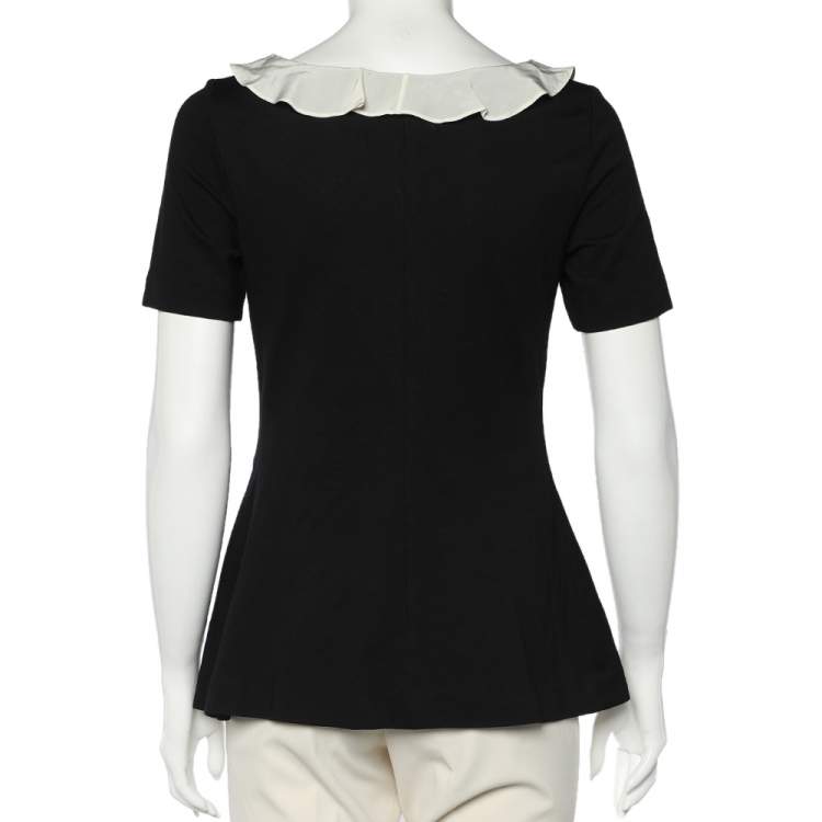 Pre Owned Moschino Black Modal Knit Contrast Neck Detail Top M