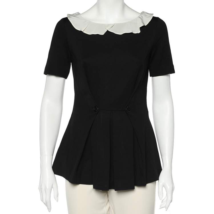 Pre Owned Moschino Black Modal Knit Contrast Neck Detail Top M