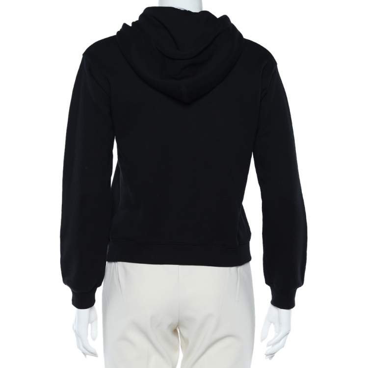 Pre Owned Moschino Couture Black Printed Cotton Knit Hoodie XS
