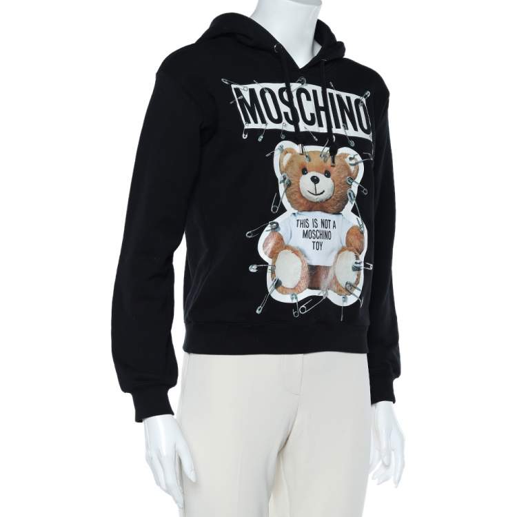 Pre Owned Moschino Couture Black Printed Cotton Knit Hoodie XS