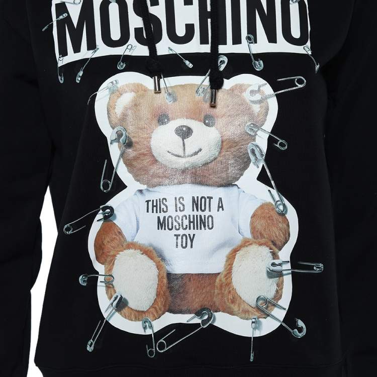 Pre Owned Moschino Couture Black Printed Cotton Knit Hoodie XS