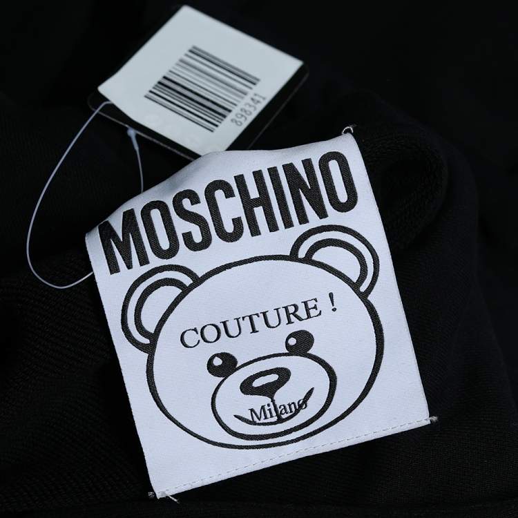 Pre Owned Moschino Couture Black Printed Cotton Knit Hoodie XS
