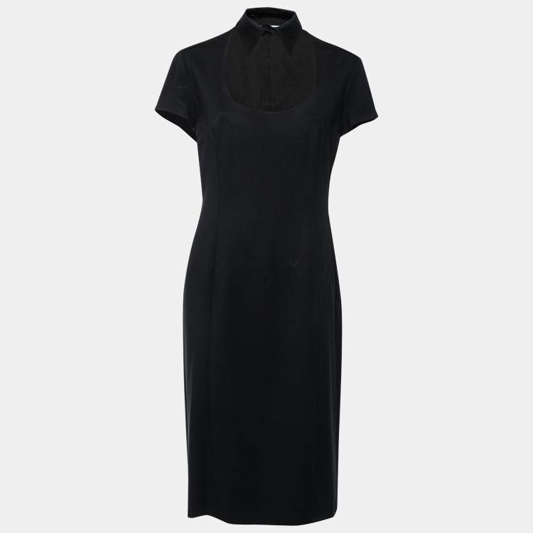 Pre Owned Moschino Black Knit Detachable Collar Midi Dress L