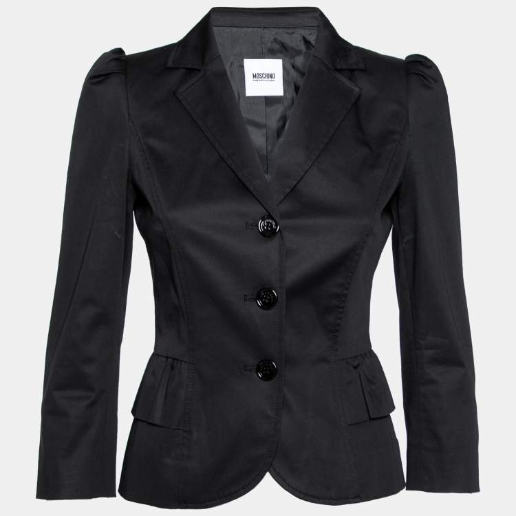 مملوكة مسبقًا Moschino Black Cotton Ruffle Detailed Blazer S