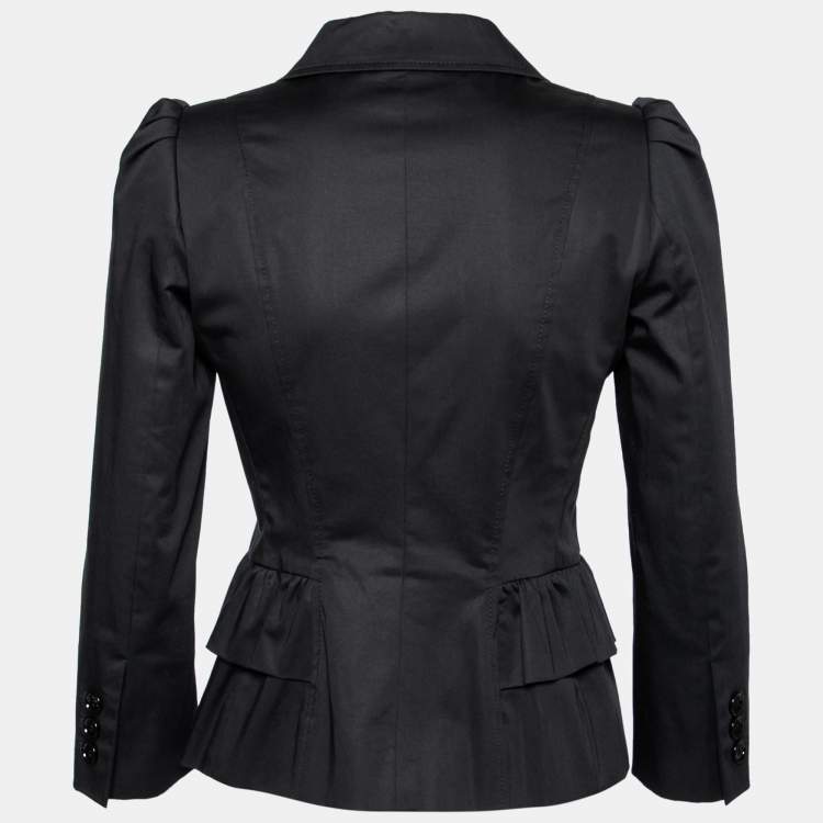 مملوكة مسبقًا Moschino Black Cotton Ruffle Detailed Blazer S