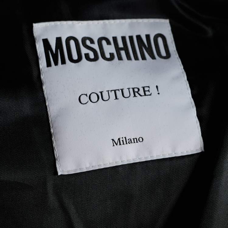 Pre Owned Moschino Couture Monochrome Tweed & Rib Knit Faux Jacket Hoodie Dress L