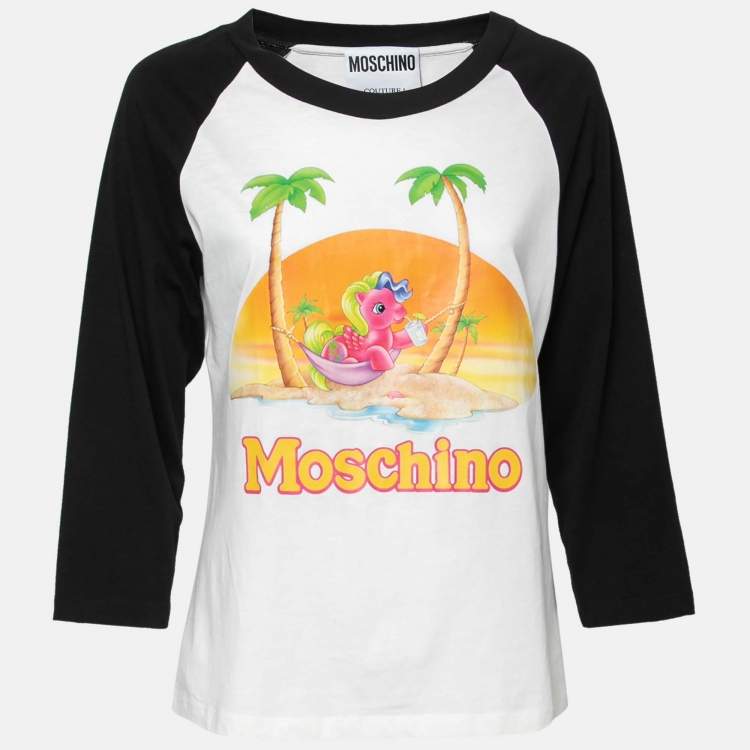 Pre Owned Moschino White-Black My Little Pony Printed Crew Neck Long Sleeve T-Shirt L