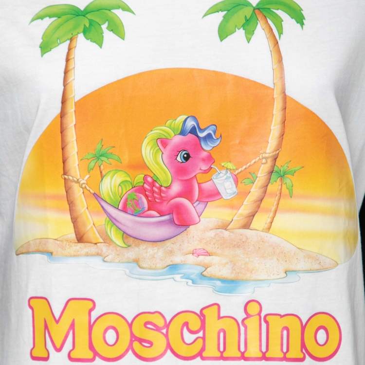 Pre Owned Moschino White-Black My Little Pony Printed Crew Neck Long Sleeve T-Shirt L