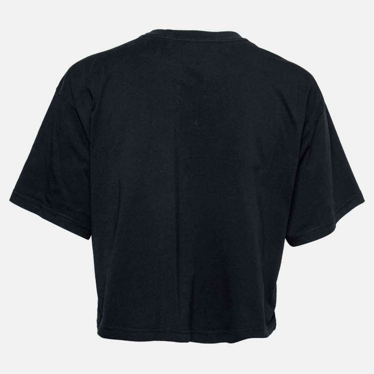 Pre Owned Moschino Black Cotton Logo Printed Crop Top XS
