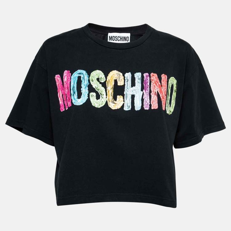 Moschino Black Cotton Logo Printed Crop Top XS Moschino | TLC