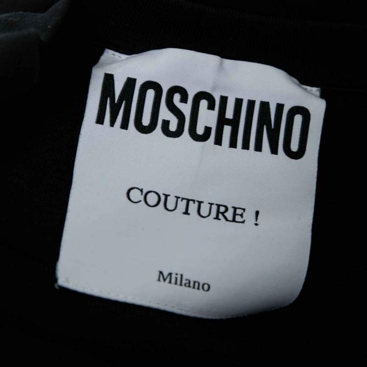 Pre Owned Moschino Black Cotton Logo Printed Crop Top XS