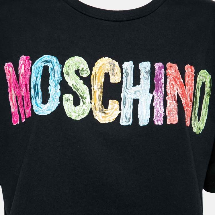 Pre Owned Moschino Black Cotton Logo Printed Crop Top XS