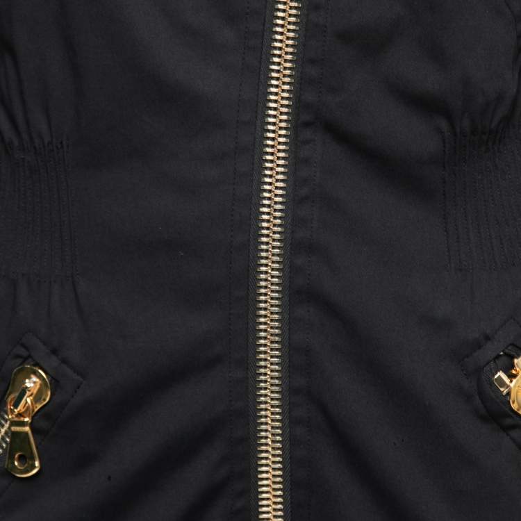 Pre Owned Moschino Black Cotton Zip Embellished Jumpsuit M