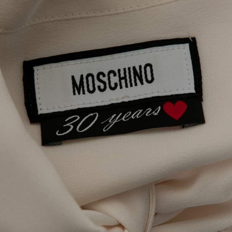 Pre Owned Moschino Cream Silk Neck Tie Detail Ruffle Trim Sleeveless Shirt S