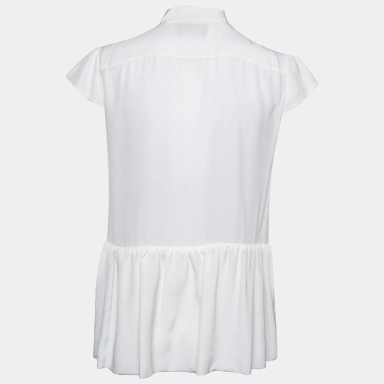 Pre Owned Moschino Cream Silk Neck Tie Detail Ruffle Trim Sleeveless Shirt S