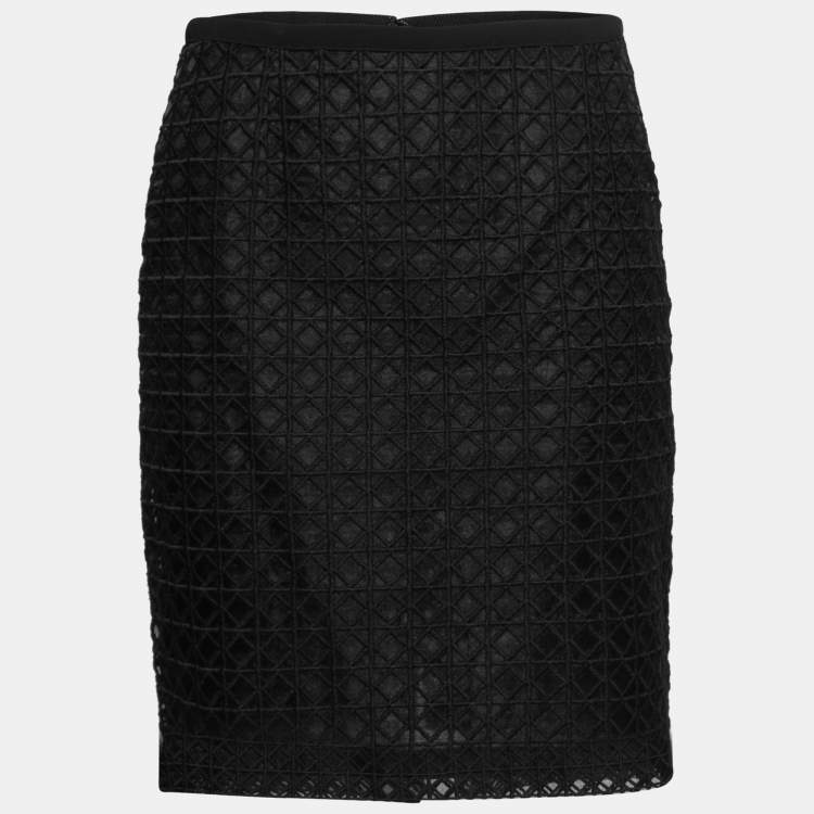 Pre Owned Moschino Black Geometric Embroidered Organza Knee-Length Skirt M