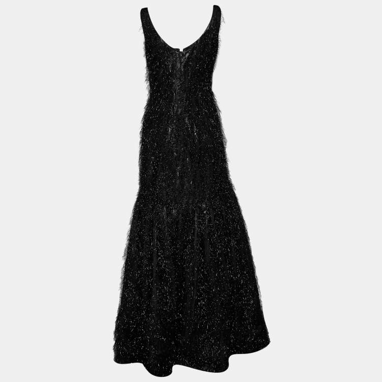 Pre Owned Moschino Black Synthetic Lurex Fringed Sleeveless Gown S