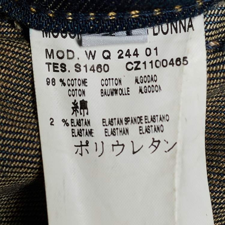 Pre Owned Moschino Jeans Navy Blue Embroidered Denim Distressed Jeans L