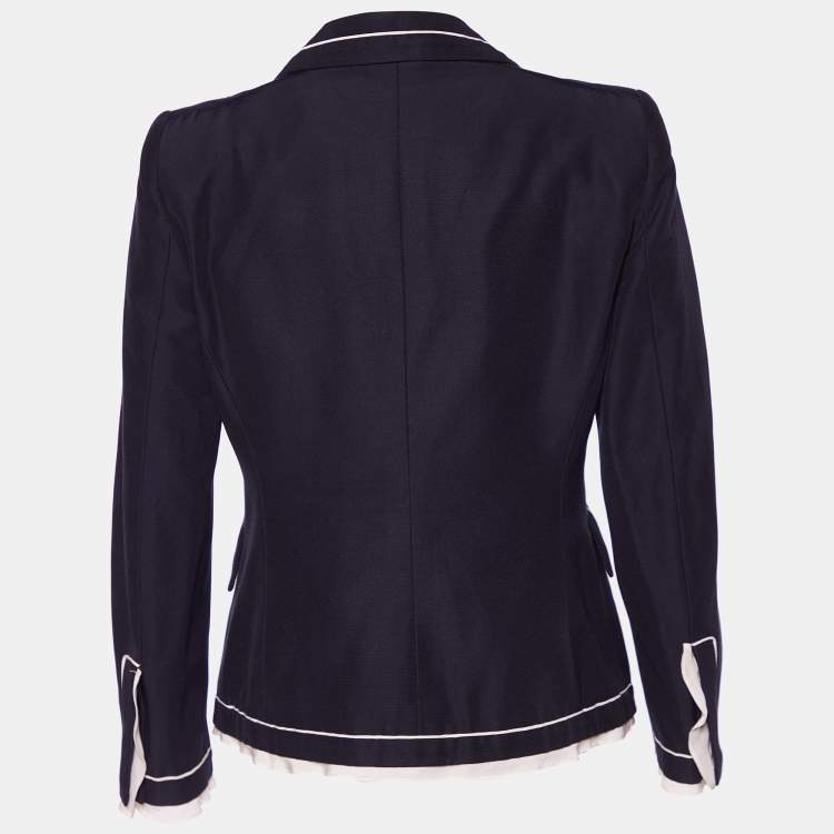 Pre Owned Moschino Black Cotton & Silk Contrast Trim Open Jacket M