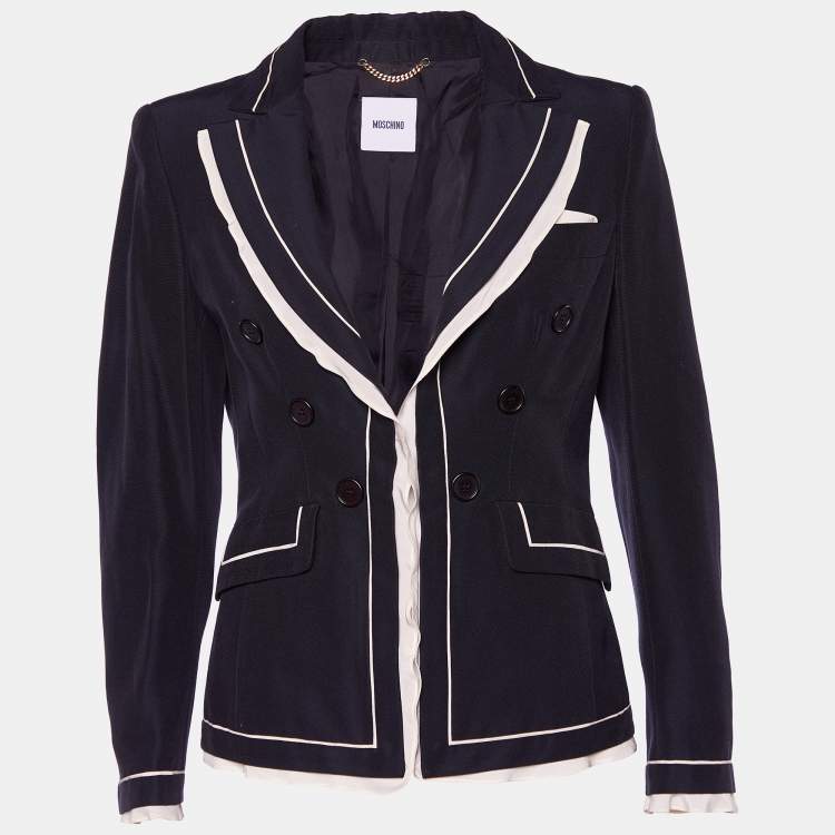 Pre Owned Moschino Black Cotton & Silk Contrast Trim Open Jacket M