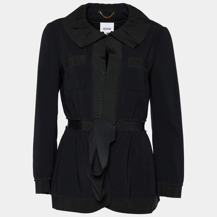 Pre Owned Moschino Black Crepe Tie Detail Jacket M