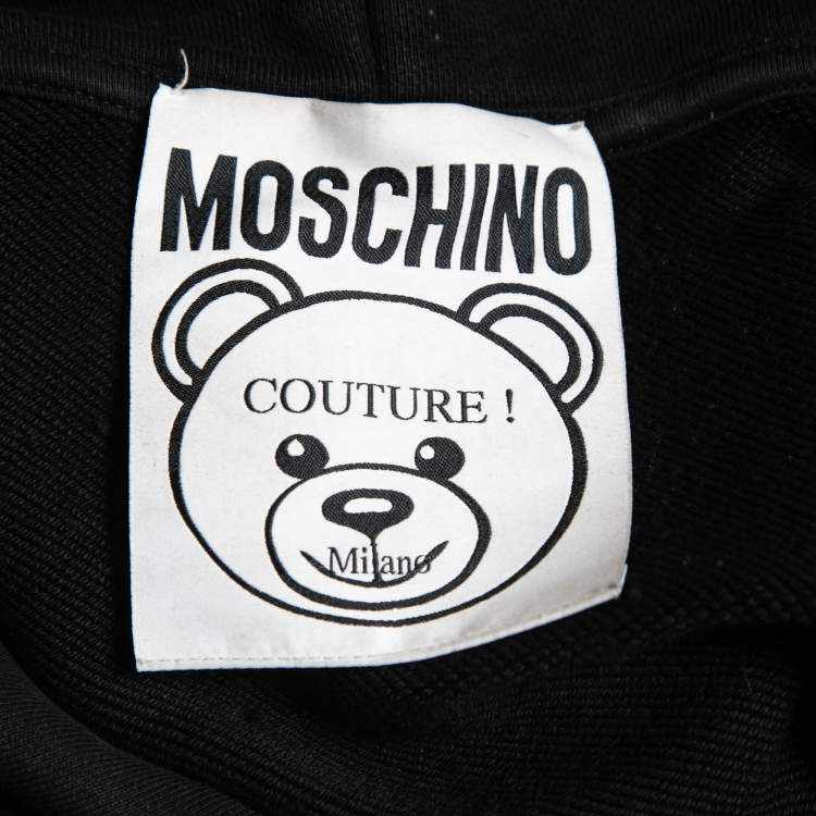 Pre Owned Moschino Black Cotton Safety Pin Bear Hooded Sweatshirt S