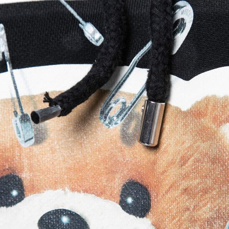 Pre Owned Moschino Black Cotton Safety Pin Bear Hooded Sweatshirt S