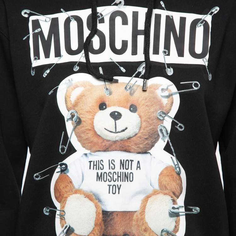 Pre Owned Moschino Black Cotton Safety Pin Bear Hooded Sweatshirt S