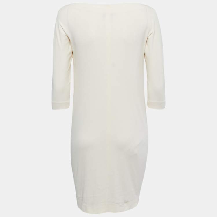 Pre Owned Moschino Vintage Cream Jersey Ruffled Chain Detail Midi Dress M 