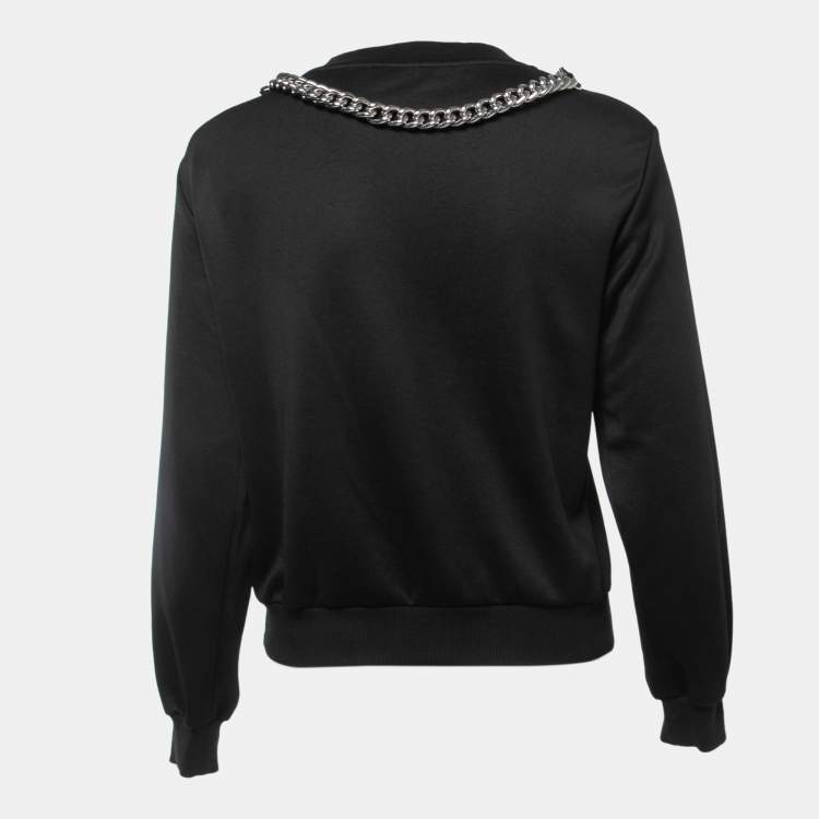 Pre Owned Moschino Black Logo Printed Jersey Knit Chain Detail Sweatshirt S