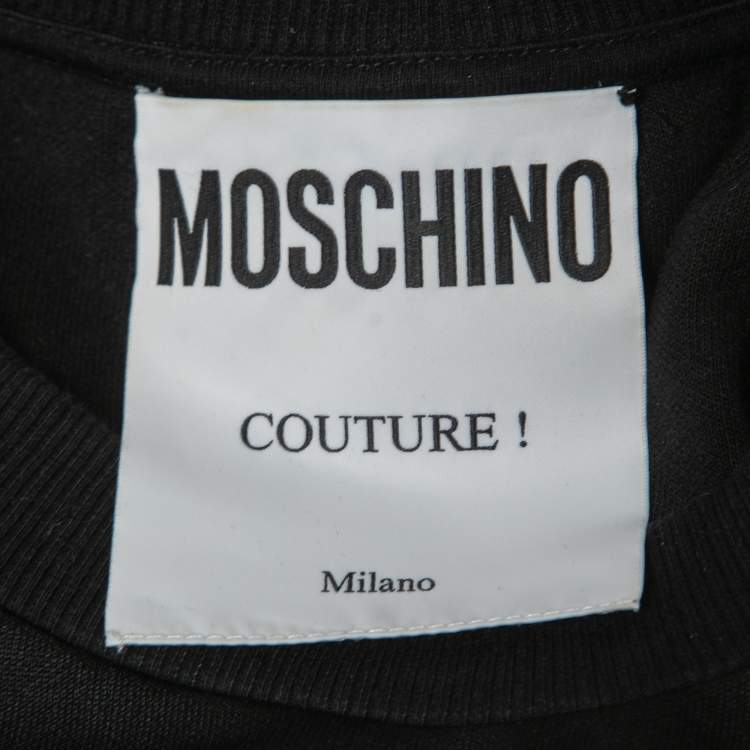 Pre Owned Moschino Black Logo Printed Jersey Knit Chain Detail Sweatshirt S