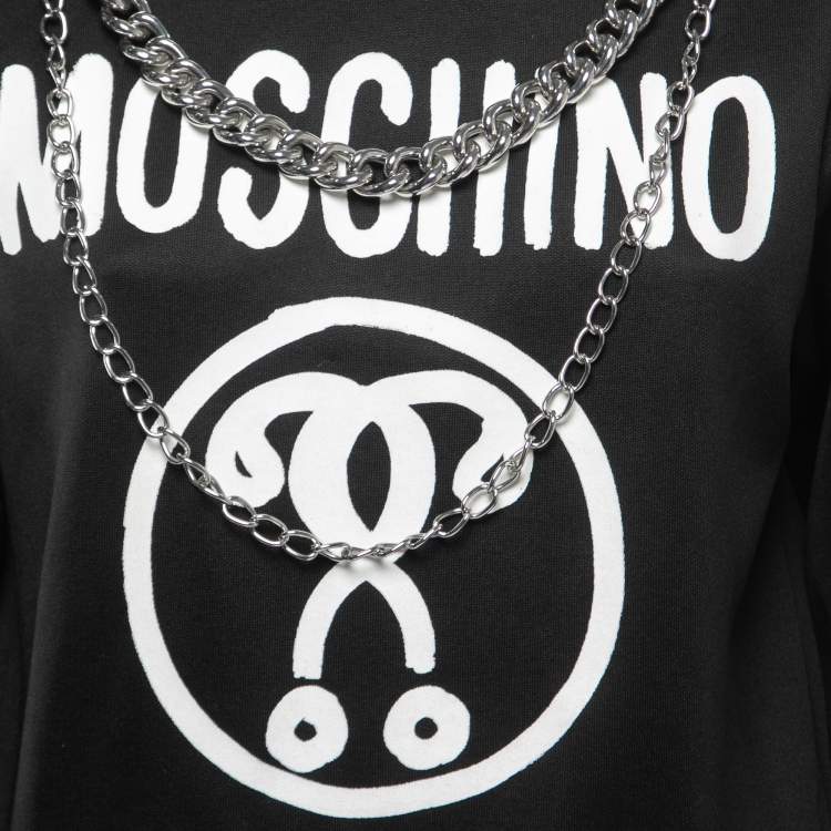 Pre Owned Moschino Black Logo Printed Jersey Knit Chain Detail Sweatshirt S