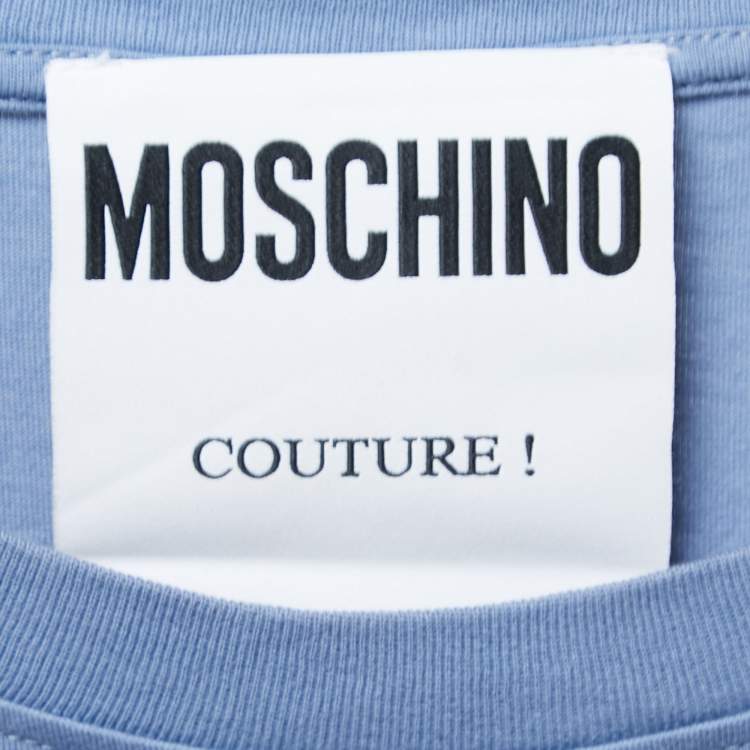 Pre Owned Moschino Blue Logo Print Cotton Crew Neck Short Sleeve T-Shirt M