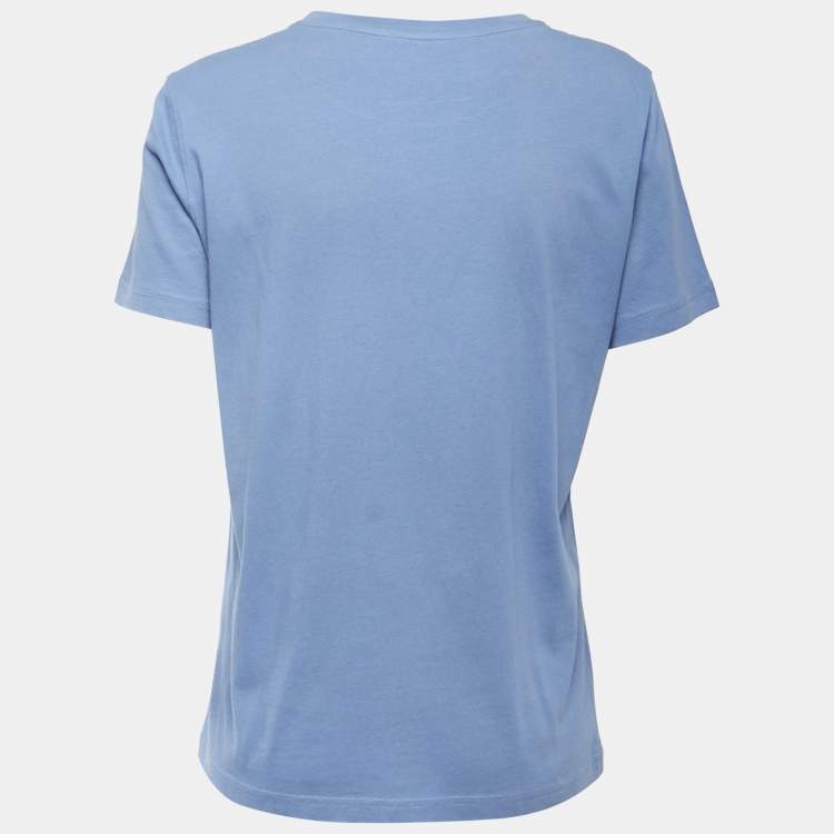 Pre Owned Moschino Blue Logo Print Cotton Crew Neck Short Sleeve T-Shirt M