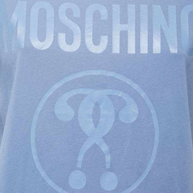Pre Owned Moschino Blue Logo Print Cotton Crew Neck Short Sleeve T-Shirt M