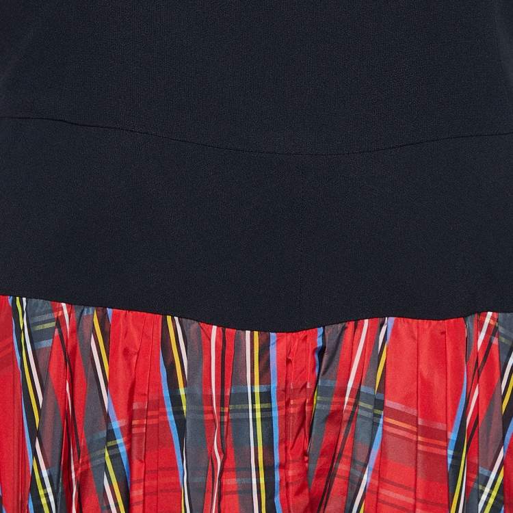 Pre Owned Moschino Black Crepe & Red Plaid Polyester Skirt Detail Mini Dress M