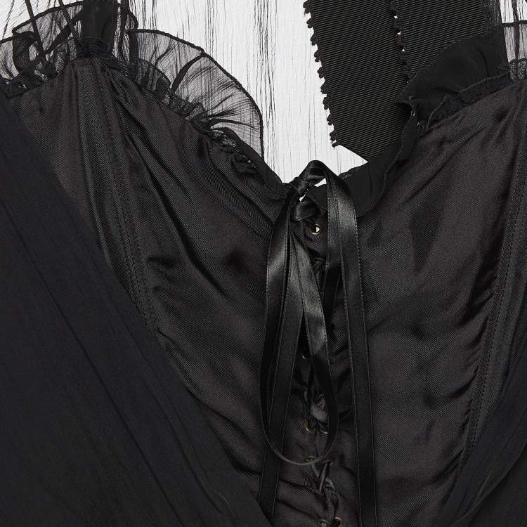 Pre Owned Moschino Black Silk Corset & Chiffon Overlay Detail Top L