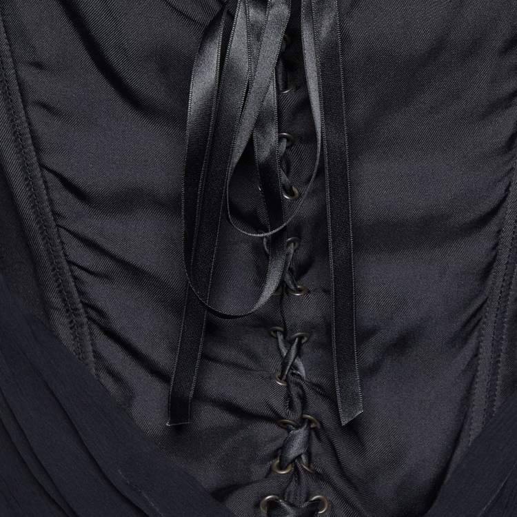 Pre Owned Moschino Black Silk Corset & Chiffon Overlay Detail Top L