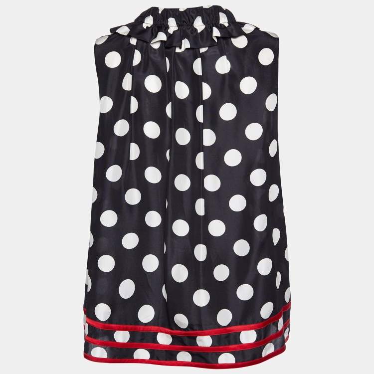 Pre Owned Moschino Black Polka Dot Printed Silk Neck Tie Detail Top L