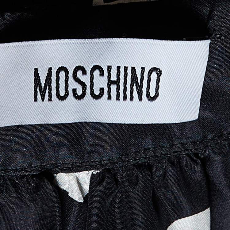 Pre Owned Moschino Black Polka Dot Printed Silk Neck Tie Detail Top L