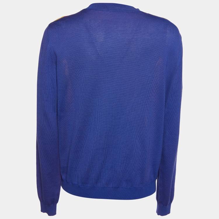 Pre Owned Moschino Purple Cototn Knit & Multicolor Silk Paneled Button Front Cardigan M