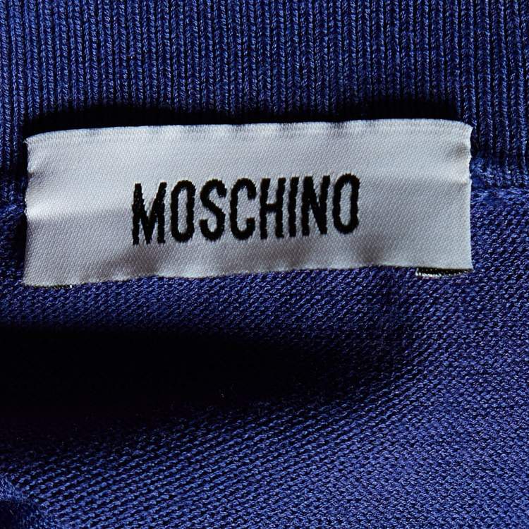 Pre Owned Moschino Purple Cototn Knit & Multicolor Silk Paneled Button Front Cardigan M