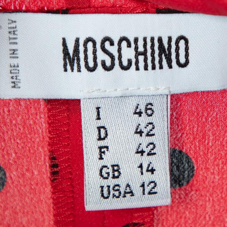 Pre Owned Moschino Red Polka Dot Printed Silk Ruffled Midi Wrap Dress L