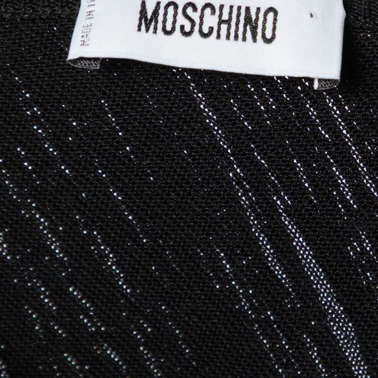 Pre Owned Moschino Black Rayon Knit Floral Embroidered Fringed Crop Top M