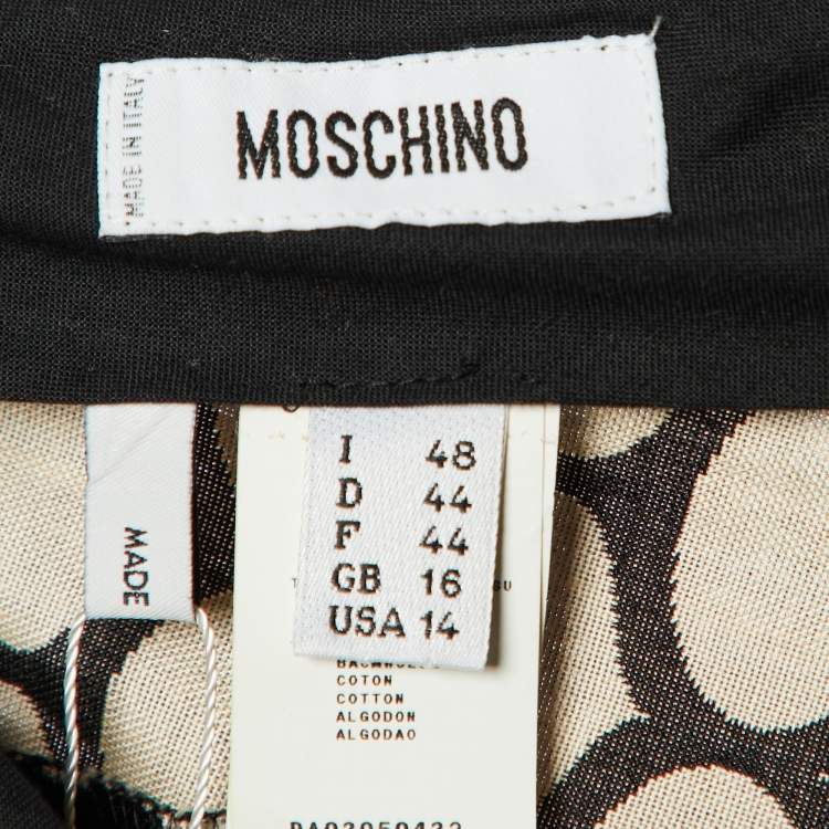 Pre Owned Moschino Black Patterned Cotton Jacquard Capri Pants L