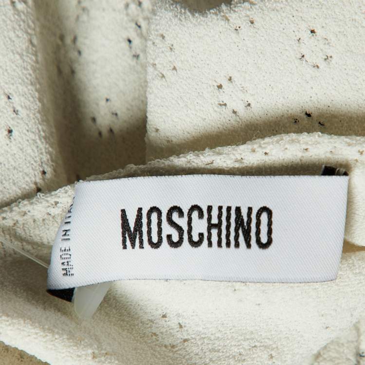 Pre Owned Moschino White Perforated Knit Embroidered Camisole Cardigan & Cotton Belted Skirt Set M