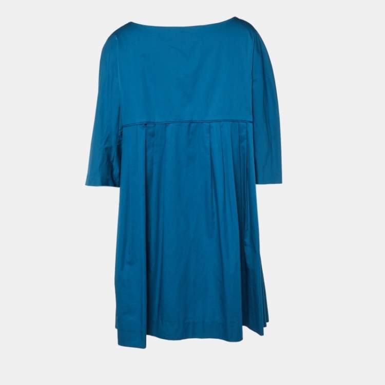 Pre Owned Moschino Teal Blue Cotton Pleated Mini Dress L