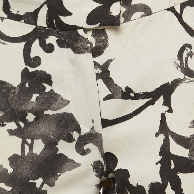 Pre Owned Moschino Off-White/Black Floral Print Crepe Trousers M